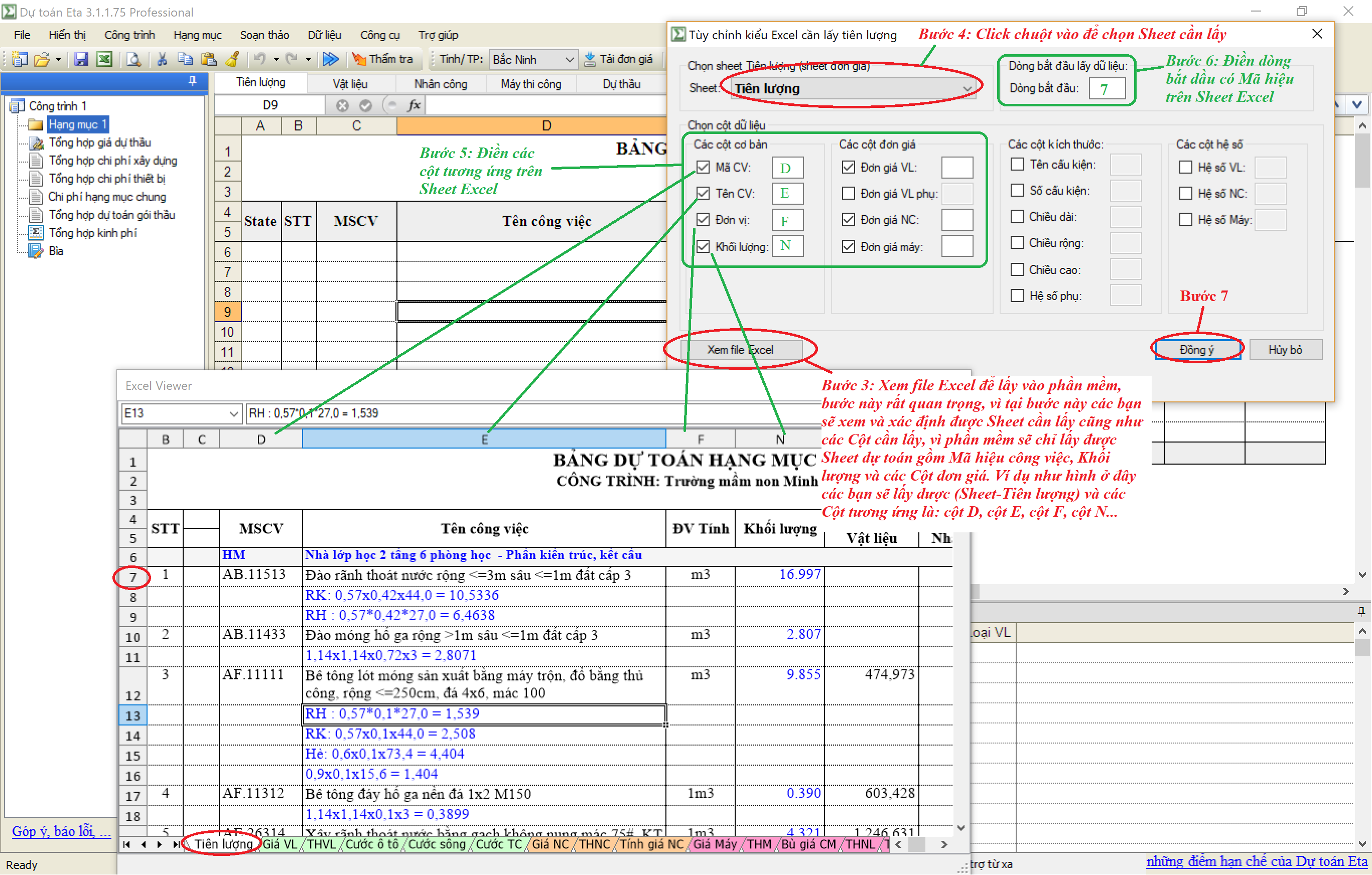 Lấy file excel vào dự toán eta