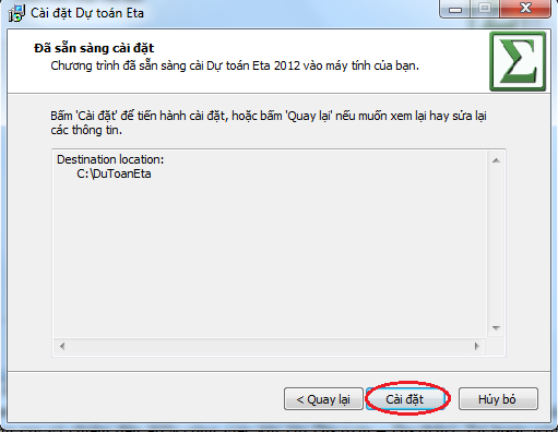 Hướng dẫn cài đặt phần mềm dự toán ETA