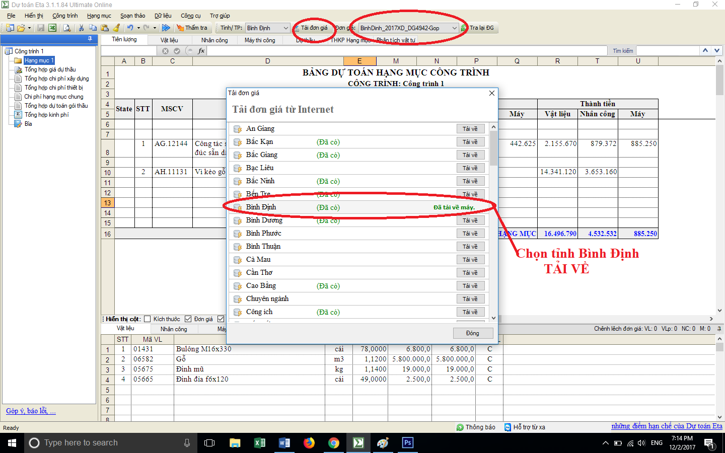 Đơn giá xây dựng công trình tỉnh bình định