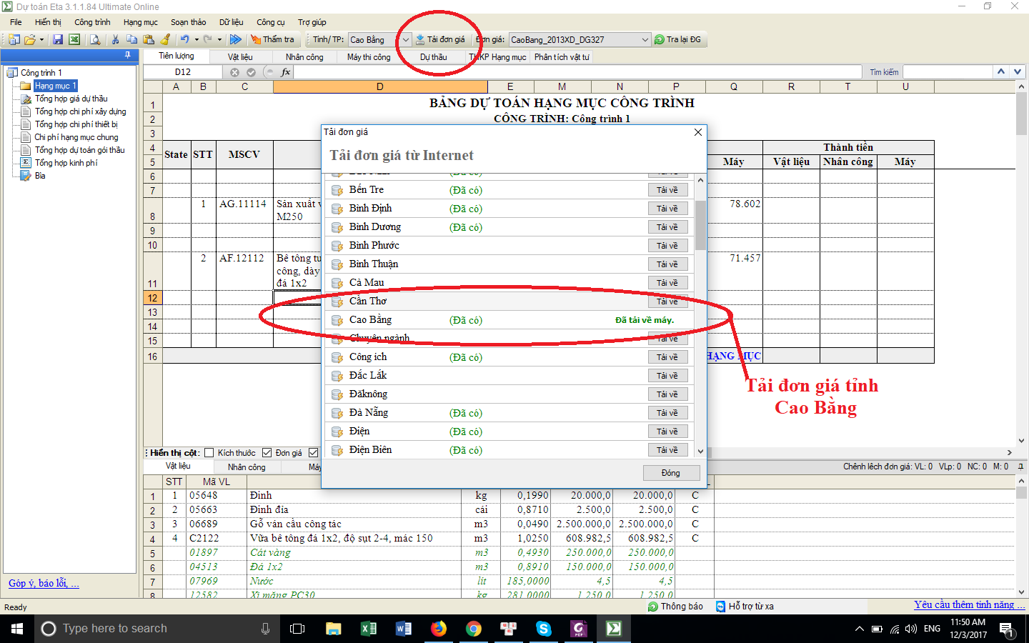 Giá vật liệu xây dựng tỉnh Cao Bằng