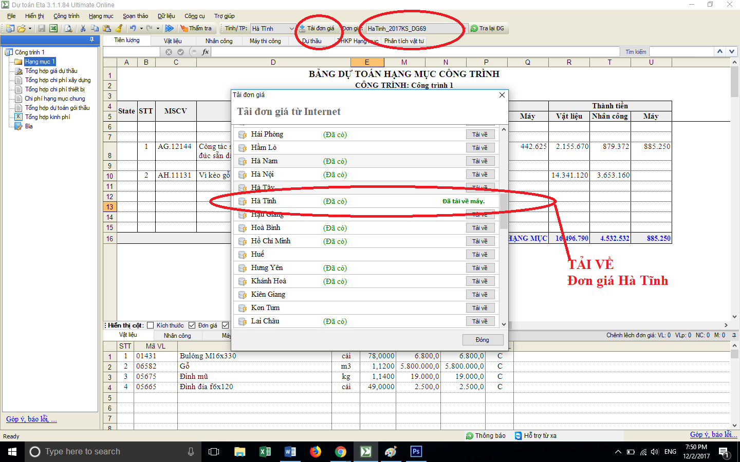 Đơn giá xây dựng công trình tỉnh Hà Tĩnh