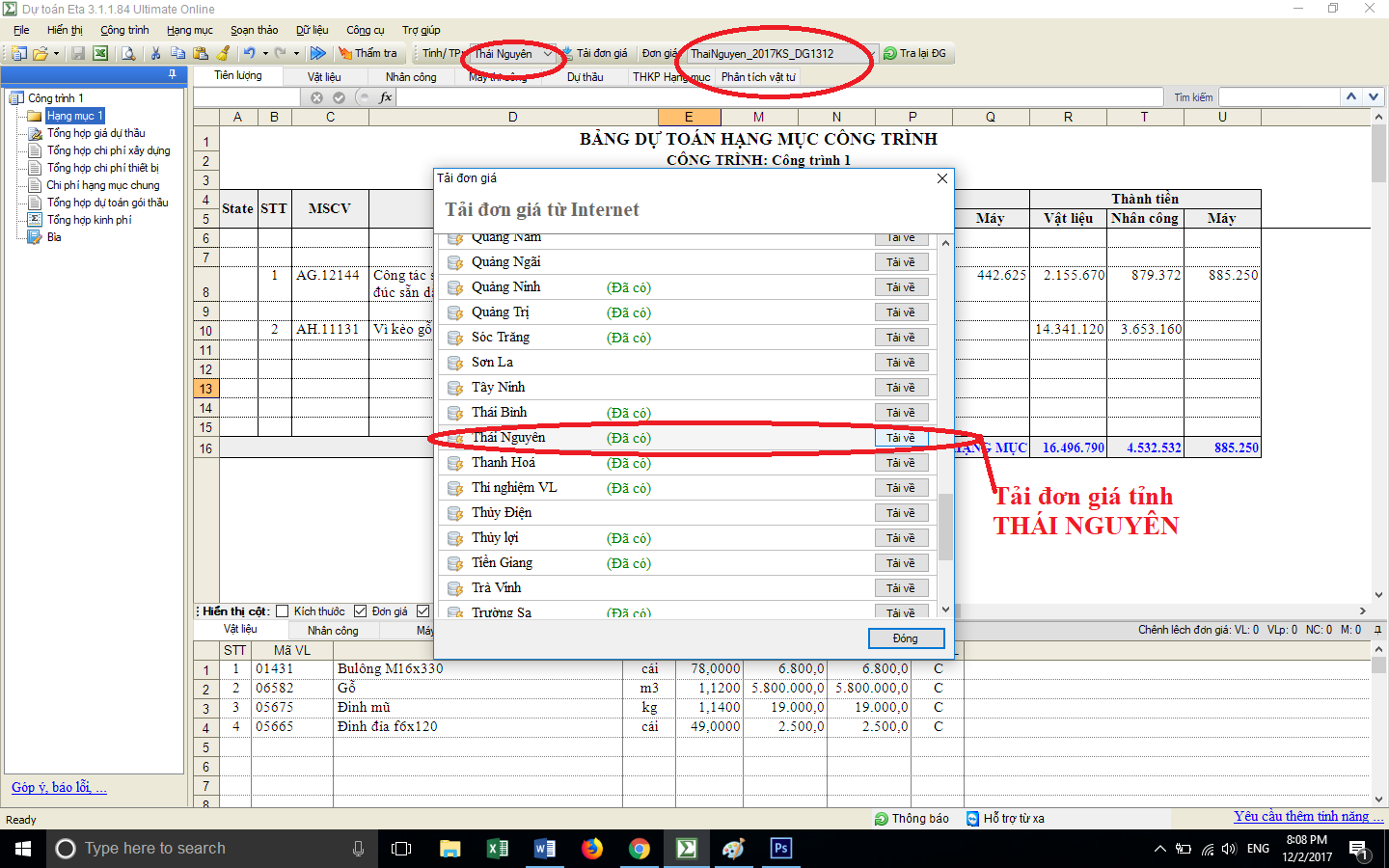 Đơn giá xây dựng công trình tỉnh Thái Nguyên