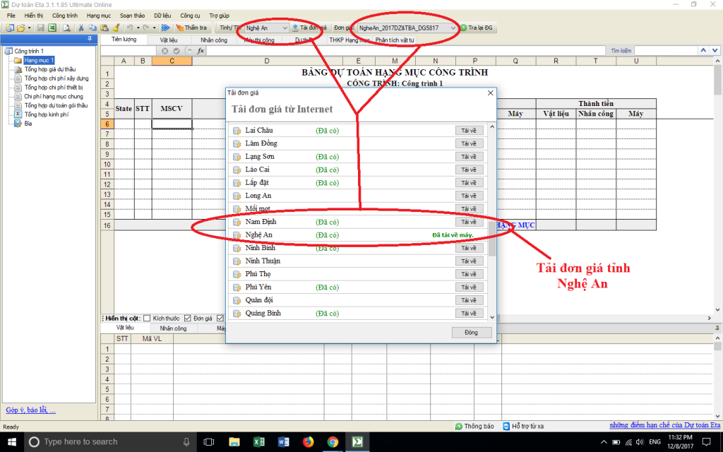 Bảng giá ca máy thiết bị thi công Nghệ An