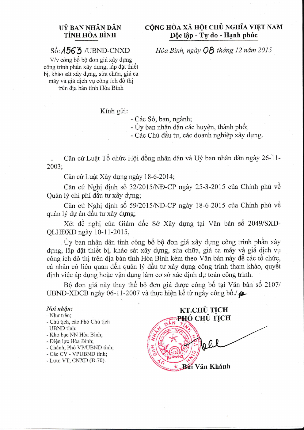 Đơn giá xây dựng công trình tỉnh Hòa Bình