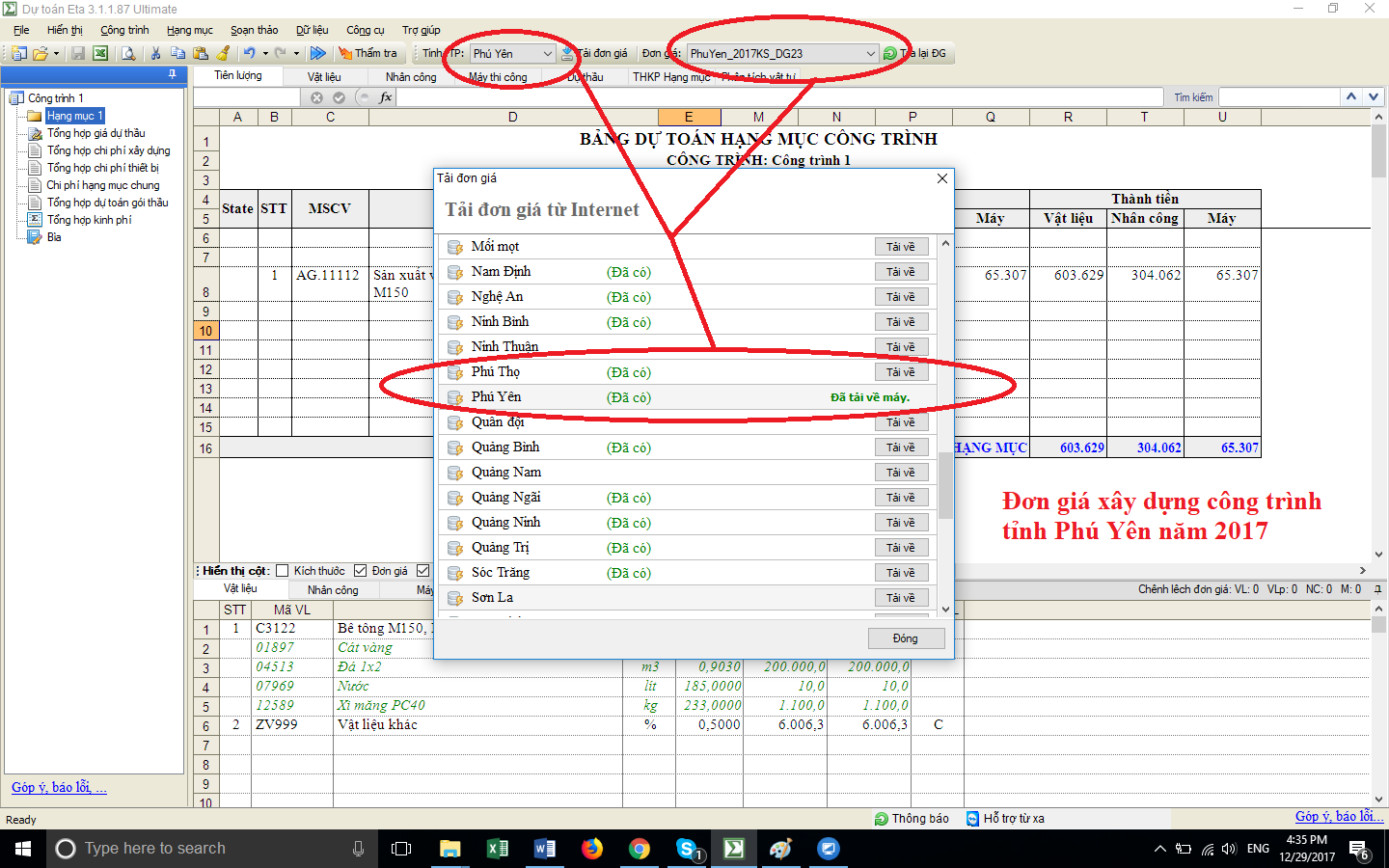 Đơn giá xây dựng công trình tỉnh Phú Yên
