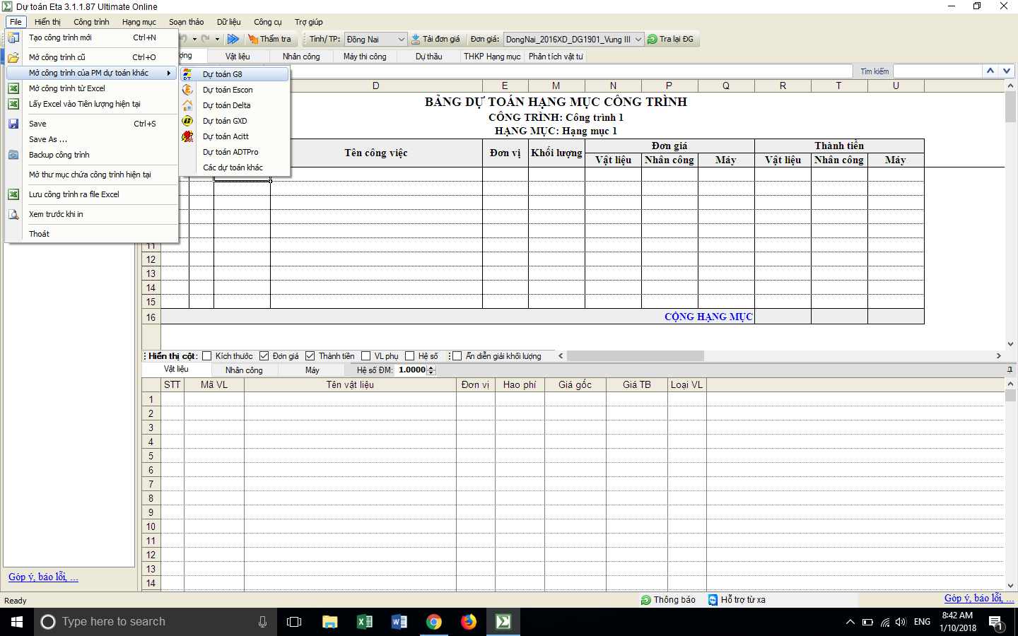 Phần mềm dự toán xây dựng Eta