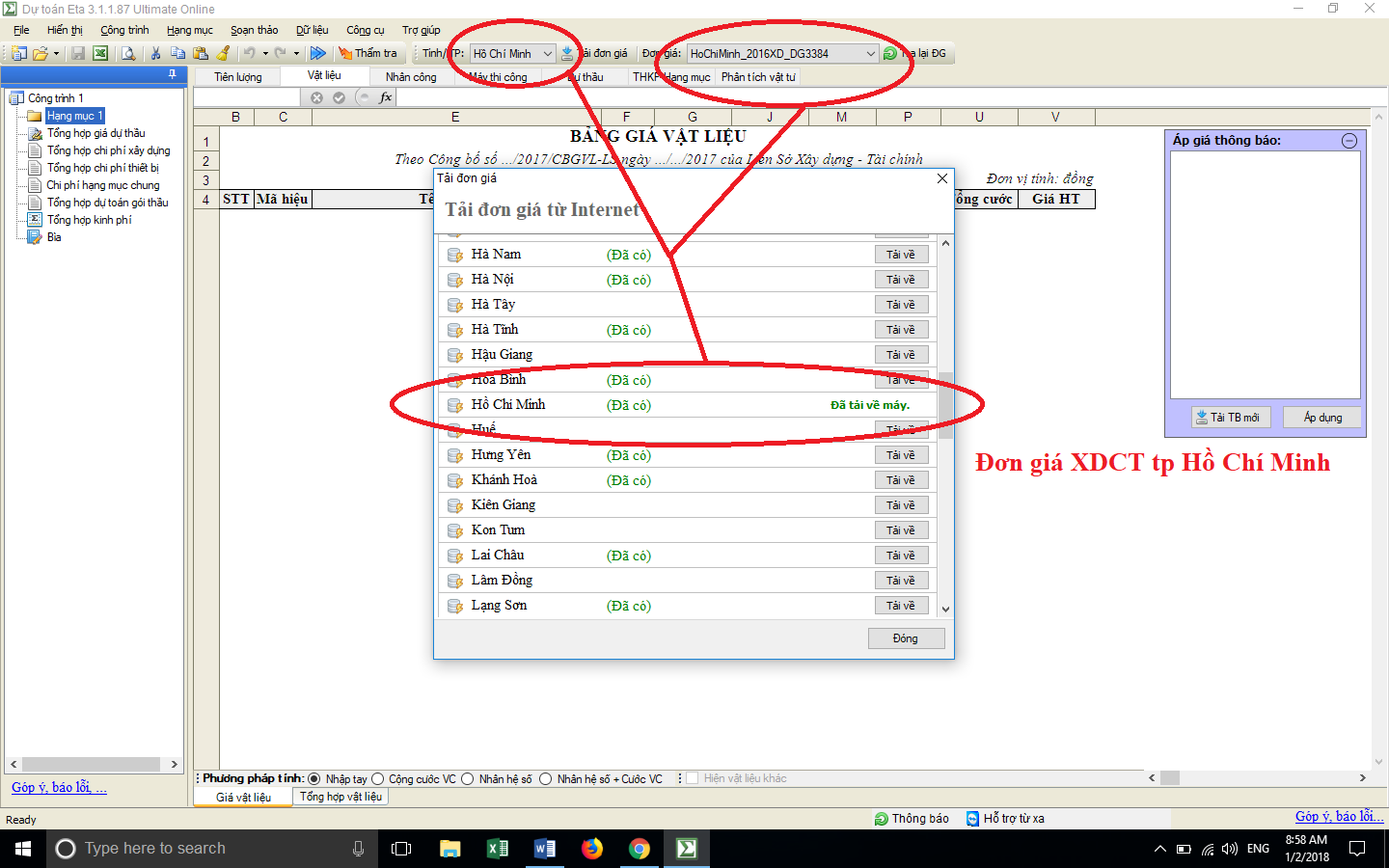 Đơn giá XDCT thành phố Hồ Chí Minh