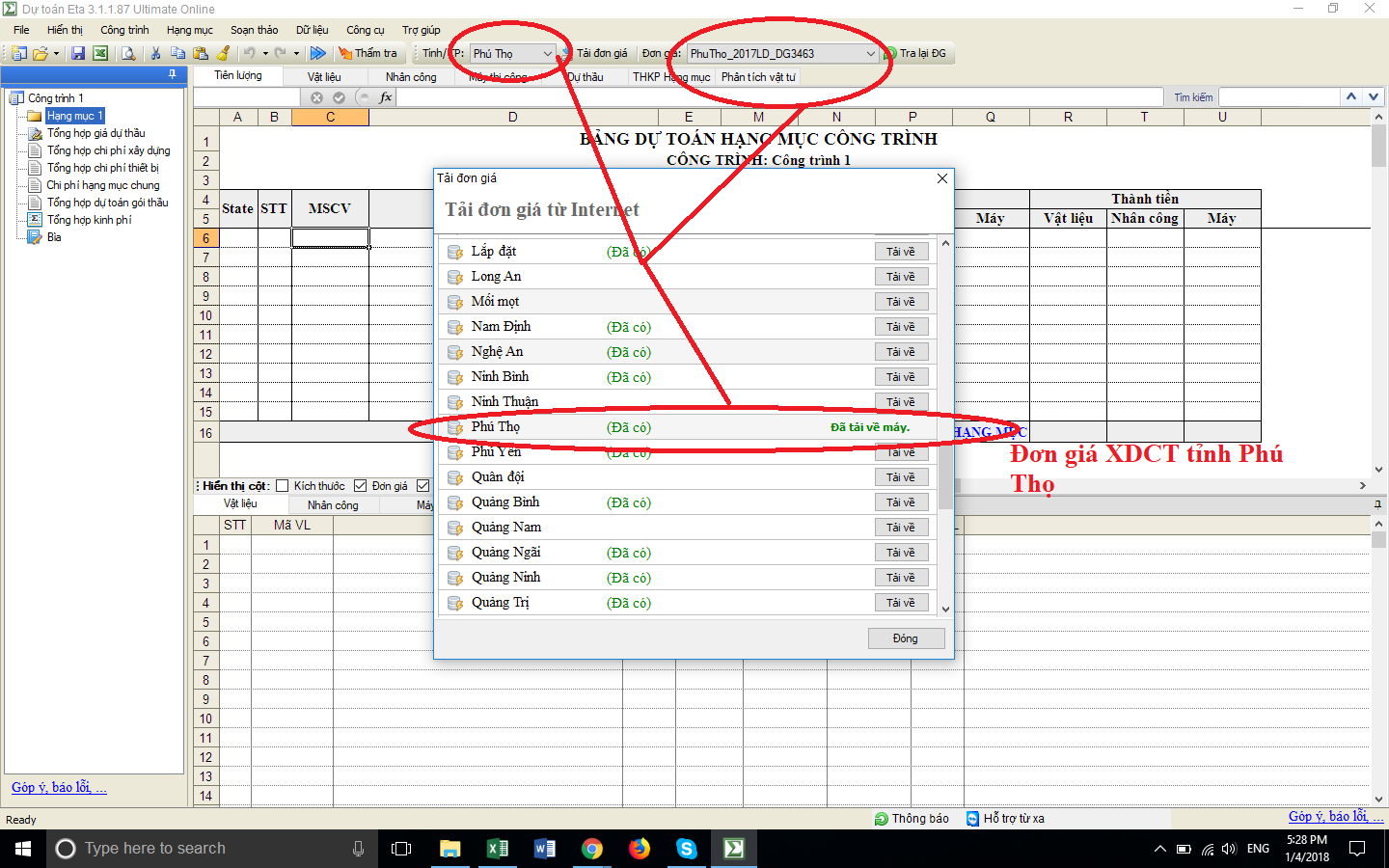 Đơn giá xây dựng công trình năm 2019