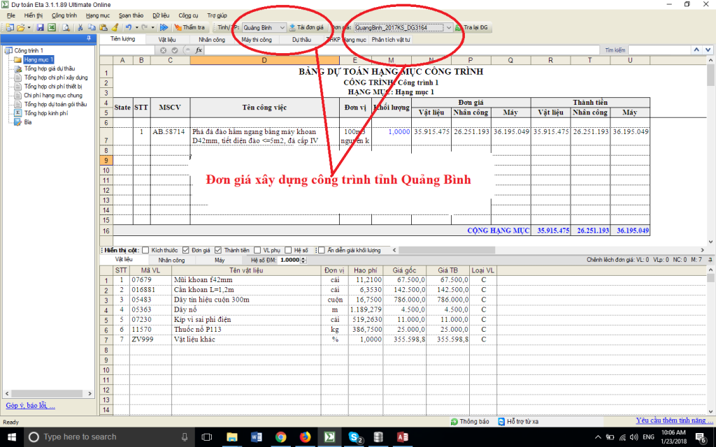 đơn giá XDCT tỉnh Quảng Bình