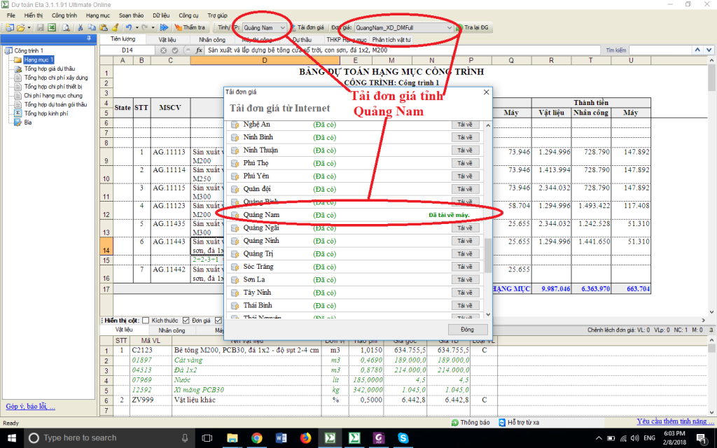 Bảng giá ca máy thi công xây dựng Quảng Nam