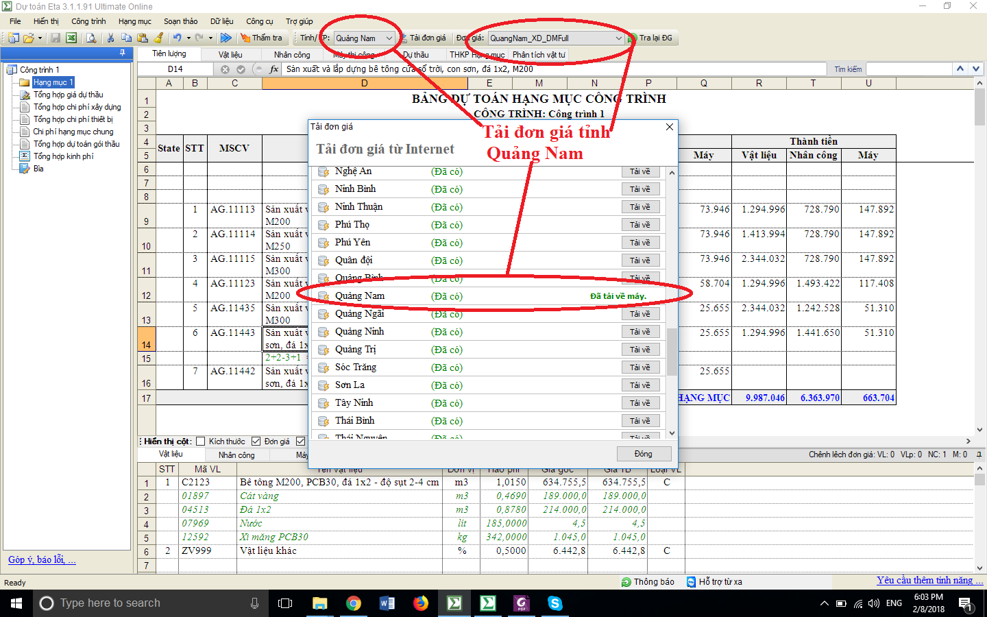 Đơn giá xây dựng công trình tỉnh Quảng Nam
