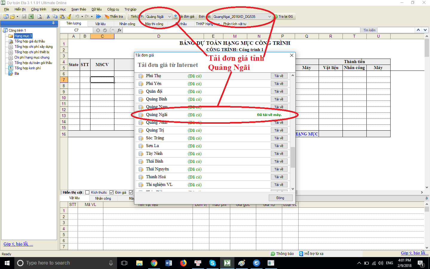 Đơn giá XDCT tỉnh Quảng Ngãi Phần khảo sát
