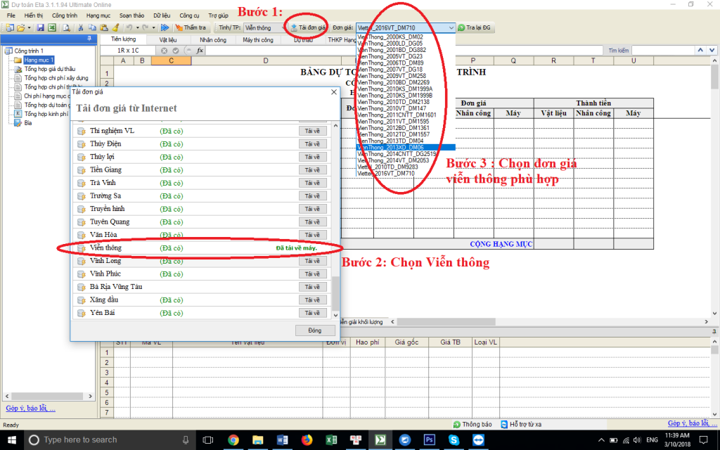 định mức viễn thông trong phần mềm Eta