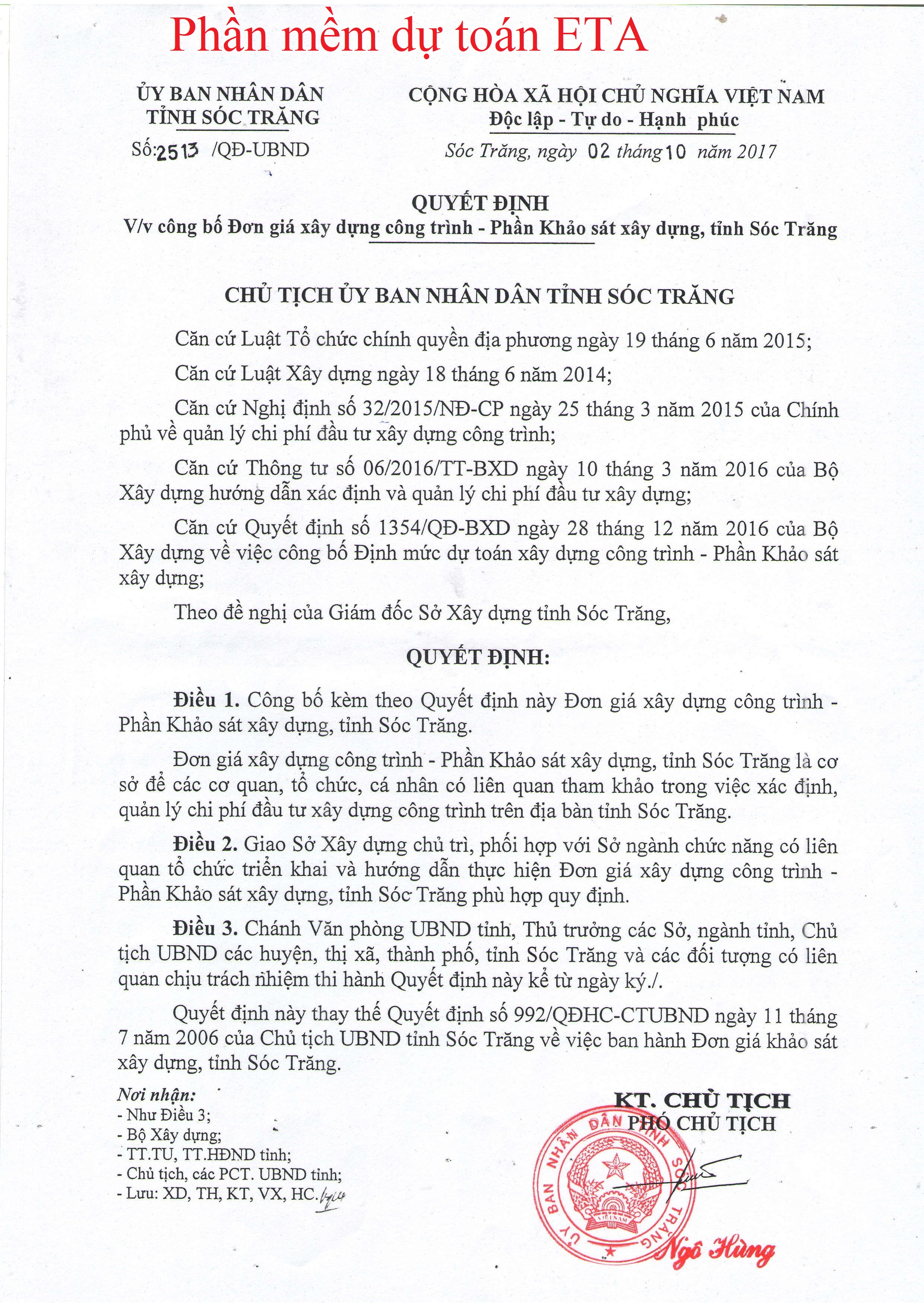 Đơn giá XDCT Phần khảo sát tỉnh Sóc Trăng