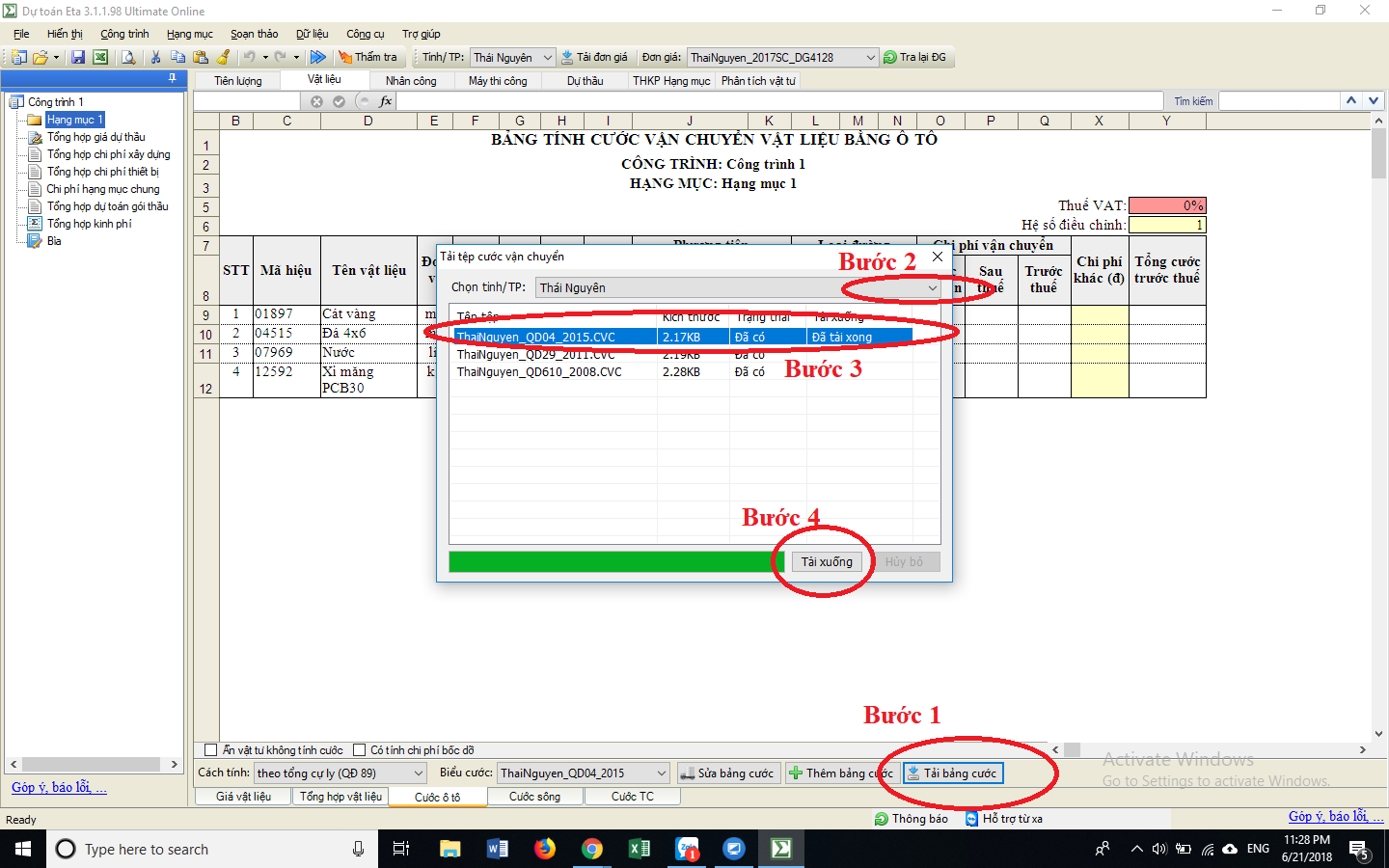 Cước vận chuyển bằng Ô tô tỉnh Thái Nguyên