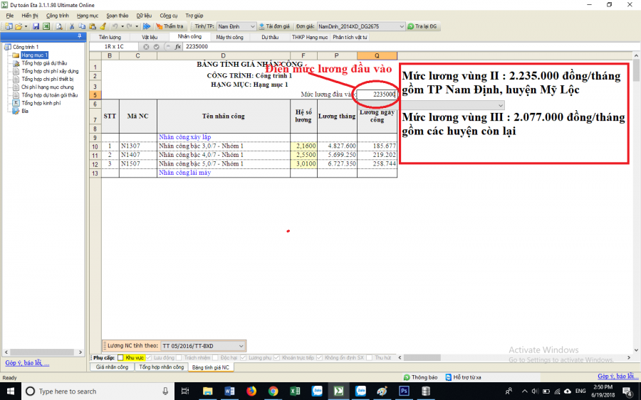 Hướng dẫn xác định đơn giá nhân công Nam Định