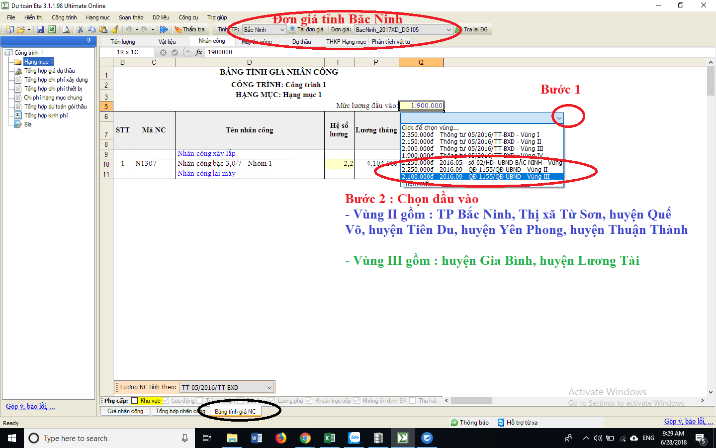 Đơn giá nhân công xây dựng tỉnh Bắc Ninh