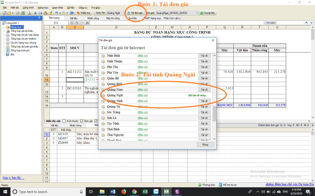 Đơn giá xây dựng tỉnh Quảng Ngãi năm 2018