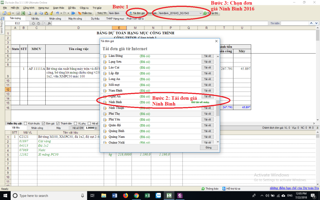 Bảng giá ca máy thiết bị thi công Ninh Bình