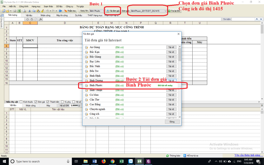 Đơn giá dịch vụ công ích đô thị Bình Phước