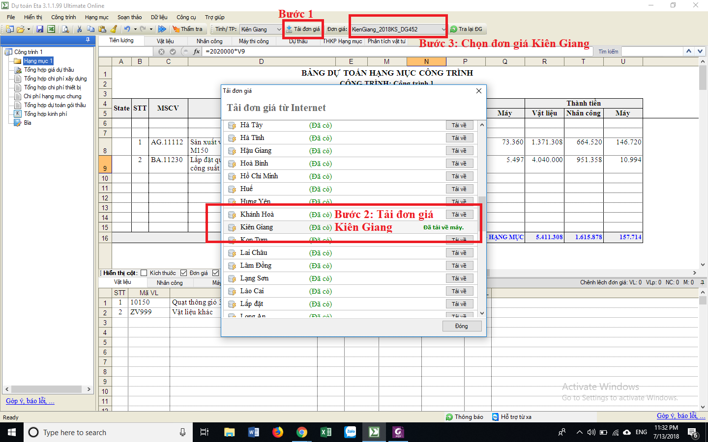 Đơn giá khảo sát xây dựng tỉnh Kiên Giang