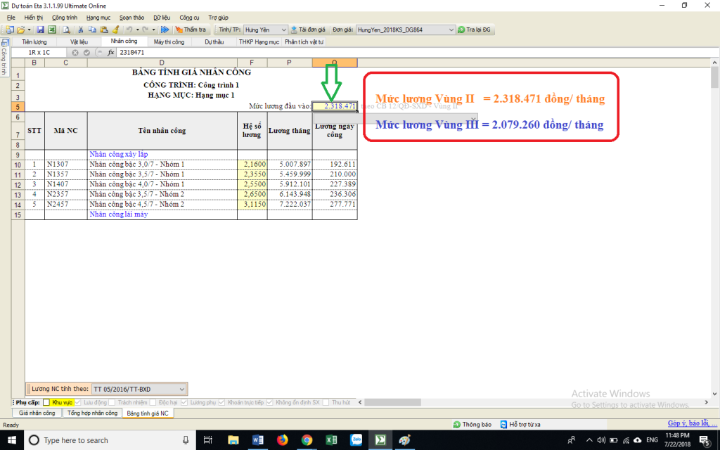 Đơn giá nhân công xây dựng tỉnh Hưng Yên