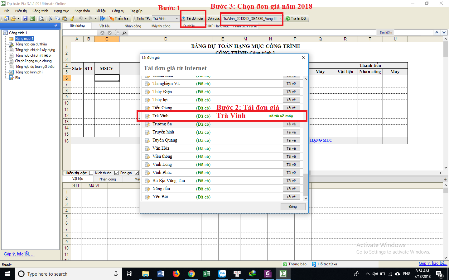 Đơn giá thí nghiệm vật liệu Trà Vinh năm 2018