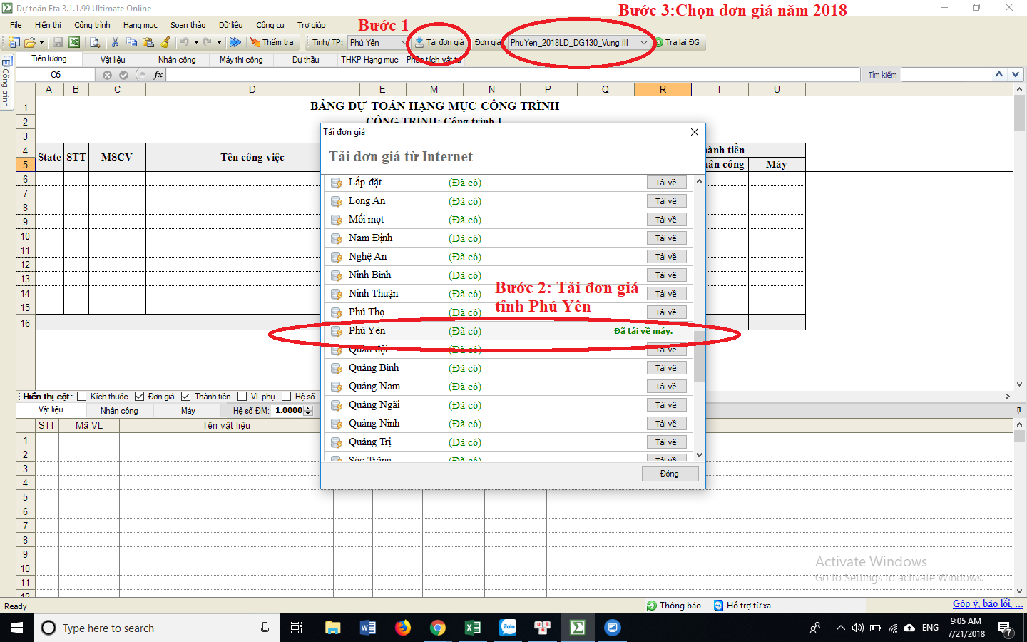 Đơn giá lắp đặt tỉnh Phú Yên năm 2018