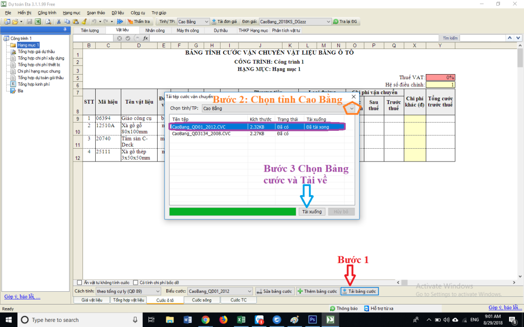Bảng cước vận chuyển hàng hóa tỉnh Cao Bằng
