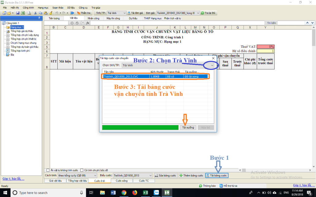 Bảng giá cước vận chuyển tỉnh Trà Vinh