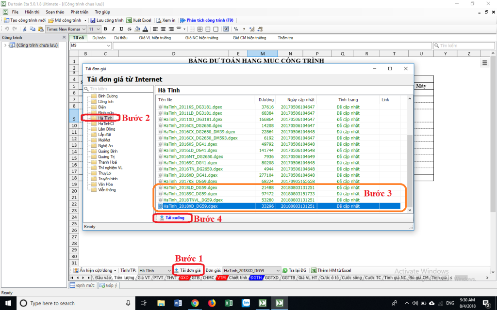 Đơn giá thí nghiệm vật liệu Hà Tĩnh năm 2018