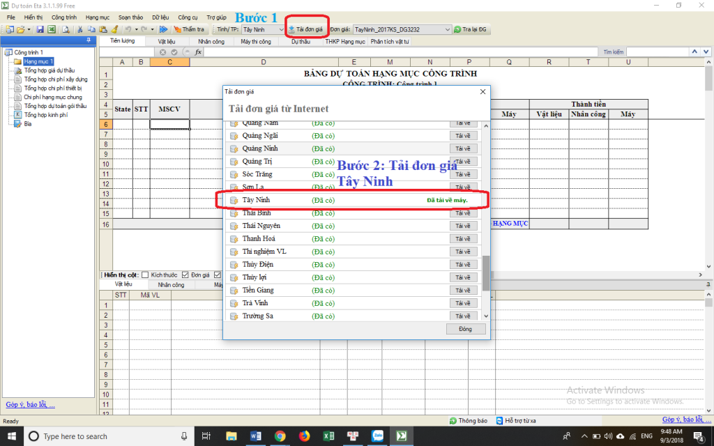 Bảng giá ca máy thi công tỉnh Tây Ninh