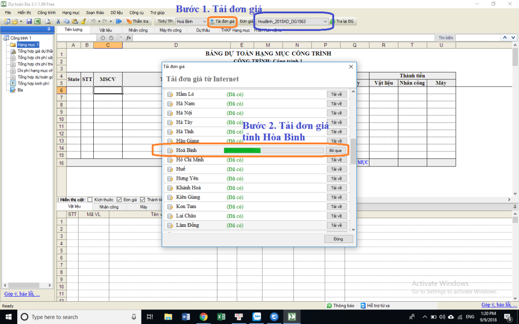 Bảng giá ca máy thi công tỉnh Hòa Bình 