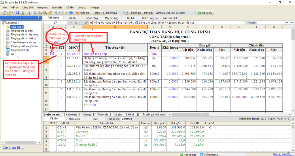 Tạo đơn giá tổng hợp phần mềm dự toán Eta
