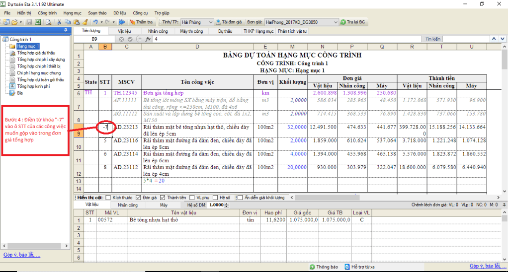 Đơn giá tổng hợp dự toán Eta