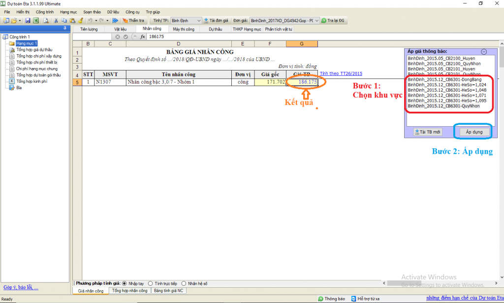 Đơn giá nhân công xây dựng tỉnh Bình Định