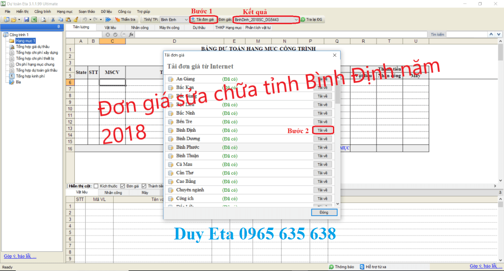 Đơn giá sửa chữa tỉnh Bình Định năm 2018