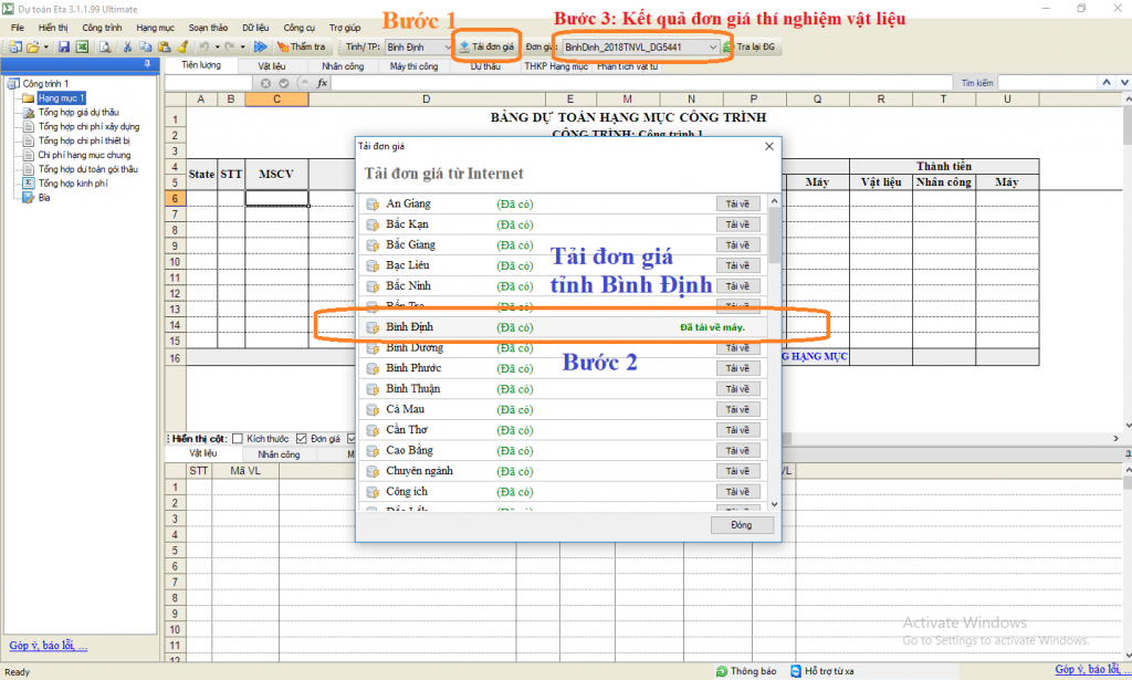 Đơn giá thí nghiệm tỉnh Bình Định năm 2018