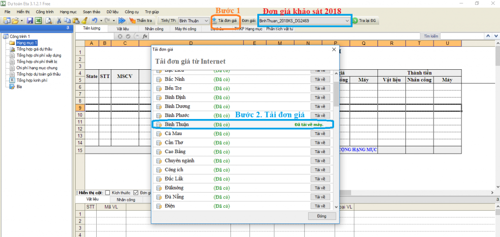 Đơn giá khảo sát tỉnh Bình Thuận năm 2018