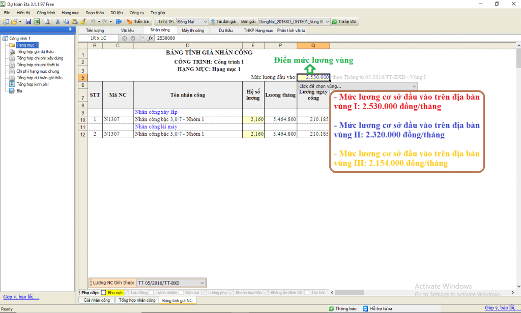Hướng dẫn điều chỉnh nhân công xây dựng Đồng Nai