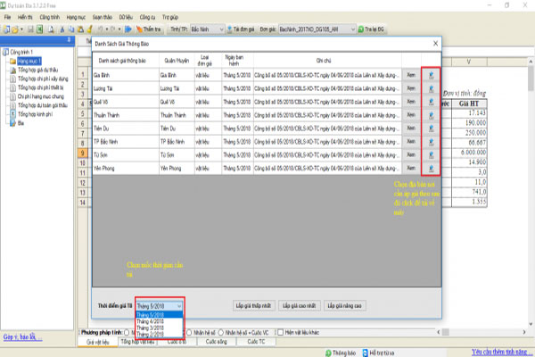 Hướng dẫn áp giá vật liệu dự toán Eta