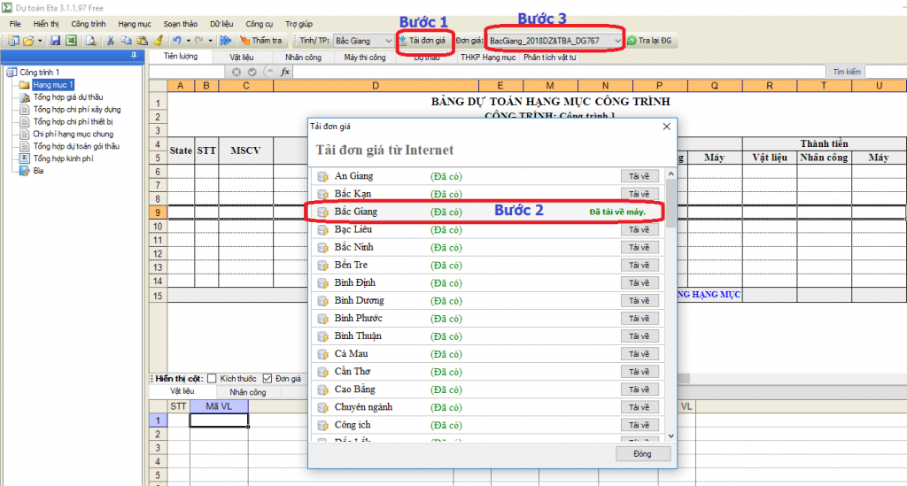 Đơn giá đường dây và trạm biến áp Bắc Giang năm 2018