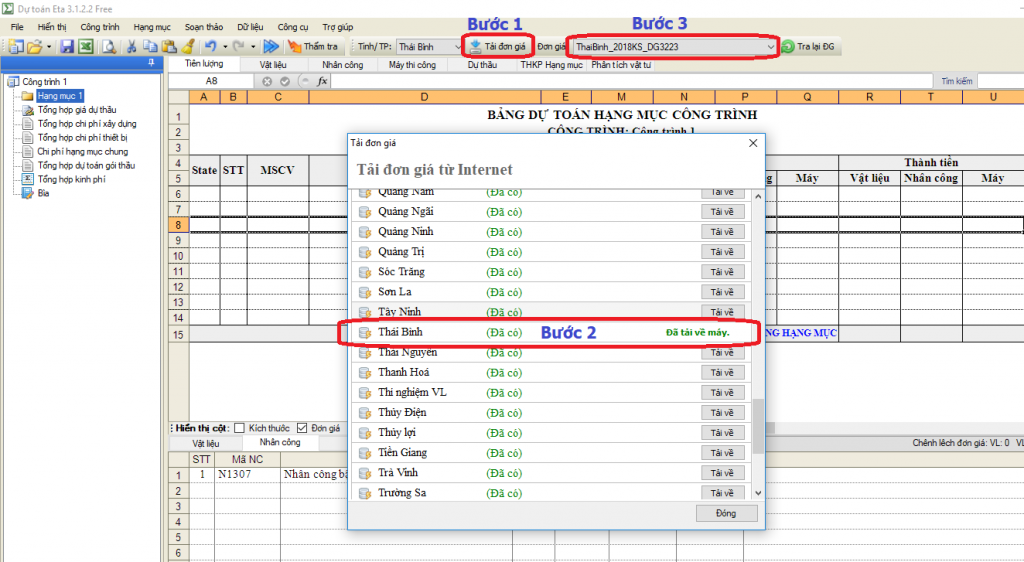 Đơn giá khảo sát tỉnh Thái Bình năm 2018