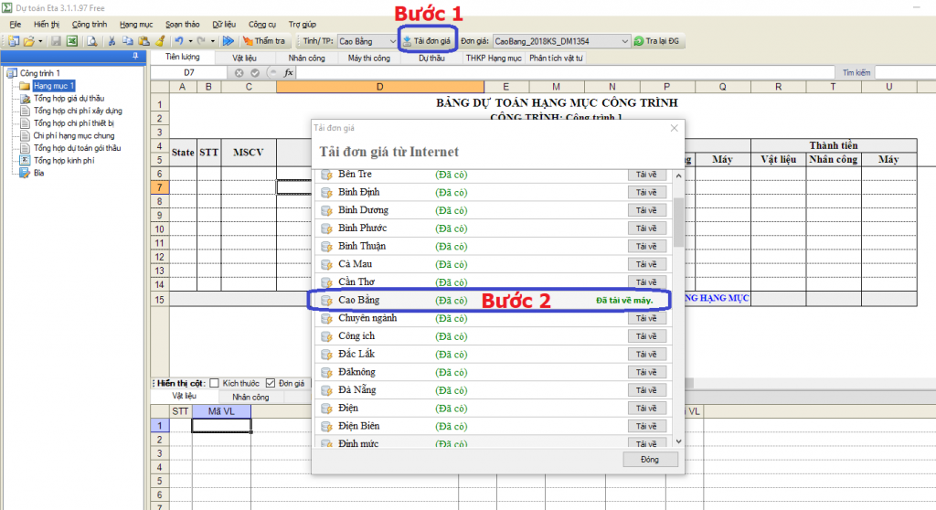 Đơn giá khảo sát xây dựng tỉnh Cao Bằng