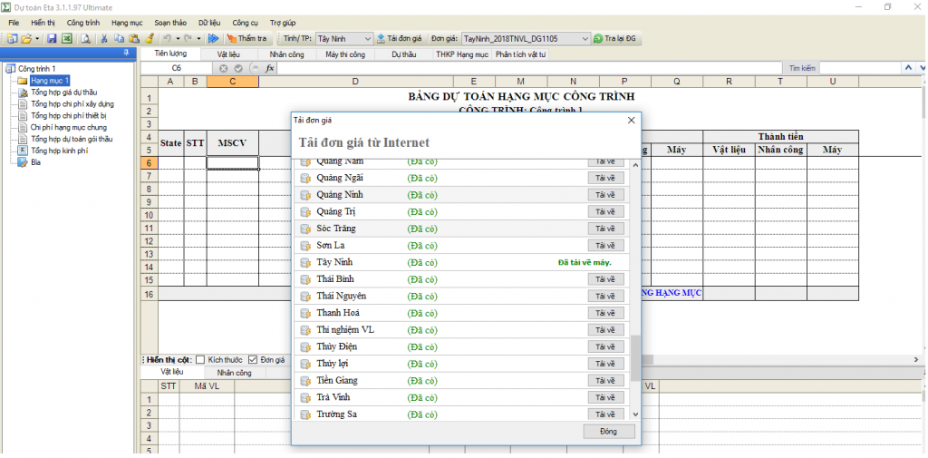 Đơn giá thí nghiệm vật liệu Tây Ninh năm 2018
