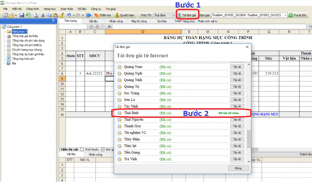 Đơn giá xây dựng tỉnh Thái Bình năm 2018