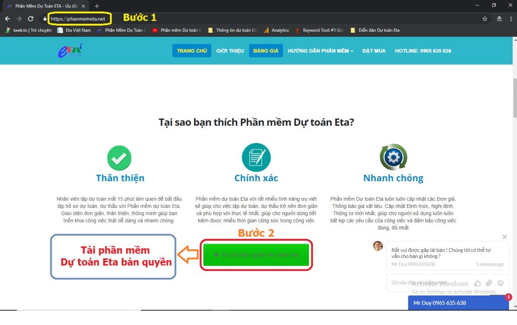 tải phần mềm dự toán Eta bản quyền