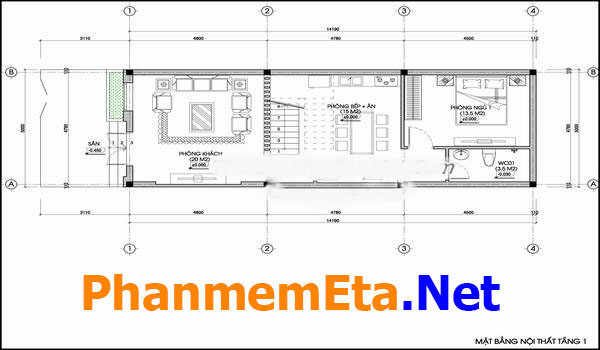 bản vẽ mặt bằng xây nhà 2 tầng