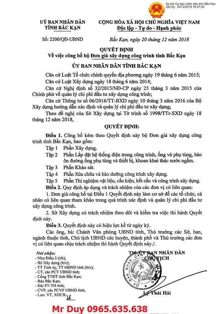 Đơn giá xây dựng công trình Bắc Kạn năm 2018