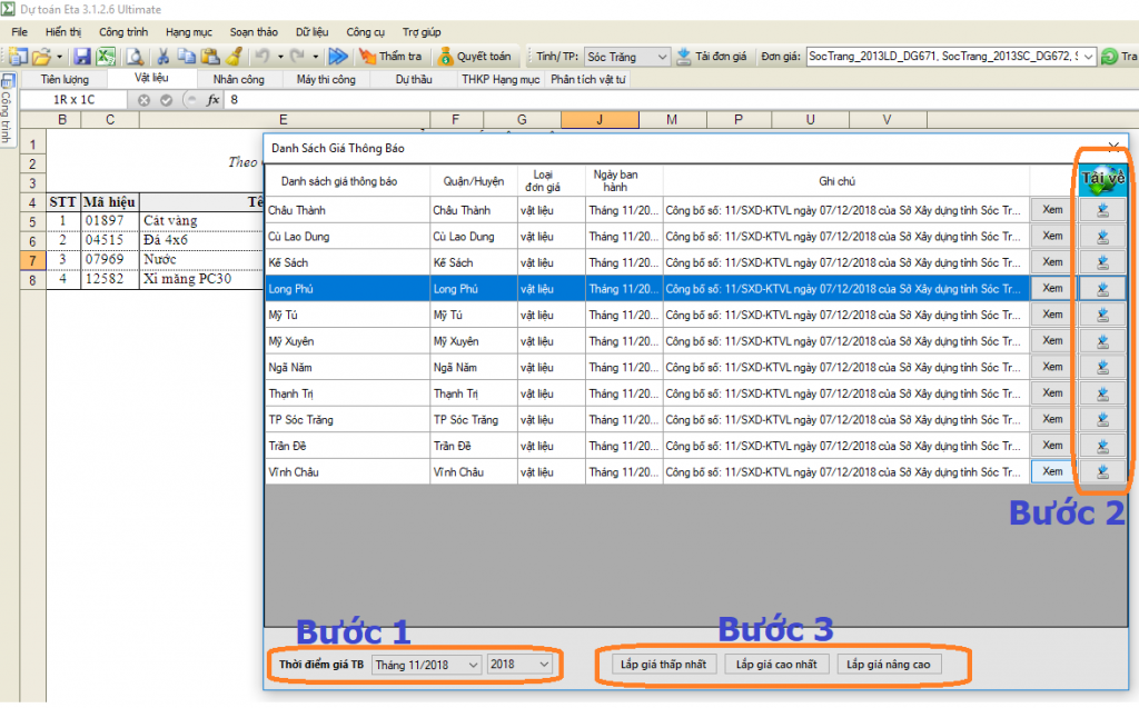 Giá vật liệu xây dựng tỉnh Sóc Trăng năm 2019